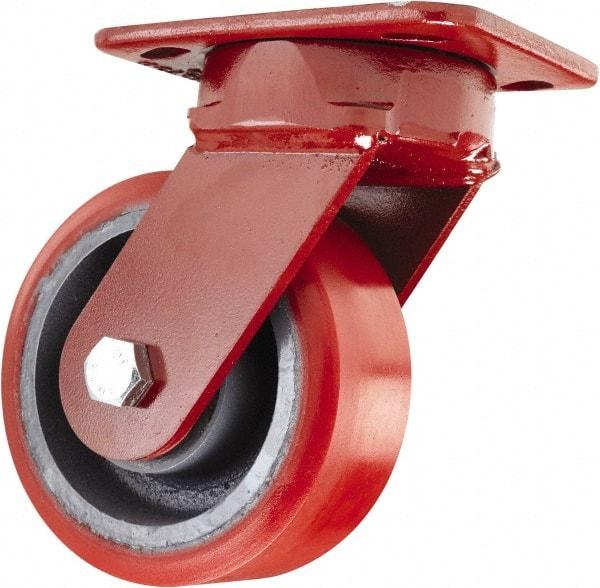 Hamilton - 5" Diam x 2" Wide x 6-1/2" OAH Top Plate Mount Swivel Caster - Polyurethane, 1,250 Lb Capacity, Sealed Precision Ball Bearing, 4 x 5" Plate - Benchmark Tooling