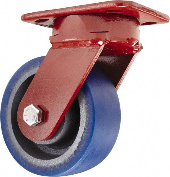 Hamilton - 5" Diam x 2" Wide x 6-1/2" OAH Top Plate Mount Swivel Caster - Polyurethane, 840 Lb Capacity, Sealed Precision Ball Bearing, 4 x 5" Plate - Benchmark Tooling