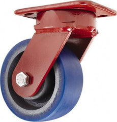 Hamilton - 5" Diam x 2" Wide x 6-1/2" OAH Top Plate Mount Swivel Caster - Polyurethane, 840 Lb Capacity, Sealed Precision Ball Bearing, 4 x 5" Plate - Benchmark Tooling