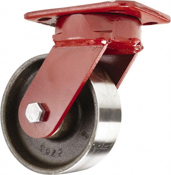 Hamilton - 5" Diam x 2" Wide x 6-1/2" OAH Top Plate Mount Swivel Caster - Forged Steel, 2,000 Lb Capacity, Sealed Precision Ball Bearing, 4 x 5" Plate - Benchmark Tooling