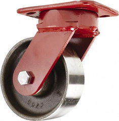 Hamilton - 5" Diam x 2" Wide x 6-1/2" OAH Top Plate Mount Swivel Caster - Forged Steel, 2,000 Lb Capacity, Sealed Precision Ball Bearing, 4 x 5" Plate - Benchmark Tooling