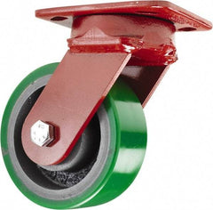 Hamilton - 5" Diam x 2" Wide x 6-1/2" OAH Top Plate Mount Swivel Caster - Polyurethane, 1,050 Lb Capacity, Sealed Precision Ball Bearing, 4 x 5" Plate - Benchmark Tooling