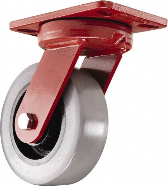 Hamilton - 6" Diam x 2" Wide x 7-3/4" OAH Top Plate Mount Swivel Caster - Polyurethane, 1,620 Lb Capacity, Sealed Precision Ball Bearing, 4-1/2 x 6-1/2" Plate - Benchmark Tooling