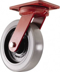 Hamilton - 8" Diam x 2" Wide x 9-3/4" OAH Top Plate Mount Swivel Caster - Polyurethane, 2,000 Lb Capacity, Sealed Precision Ball Bearing, 4-1/2 x 6-1/2" Plate - Benchmark Tooling