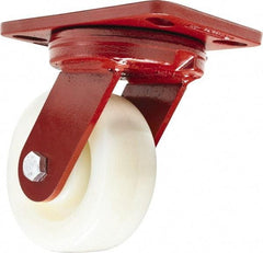 Hamilton - 5" Diam x 2" Wide x 6-3/4" OAH Top Plate Mount Swivel Caster - Nylon, 900 Lb Capacity, Sealed Precision Ball Bearing, 4-1/2 x 6-1/2" Plate - Benchmark Tooling