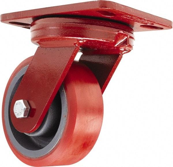 Hamilton - 5" Diam x 2" Wide x 6-3/4" OAH Top Plate Mount Swivel Caster - Polyurethane, 1,250 Lb Capacity, Sealed Precision Ball Bearing, 4-1/2 x 6-1/2" Plate - Benchmark Tooling