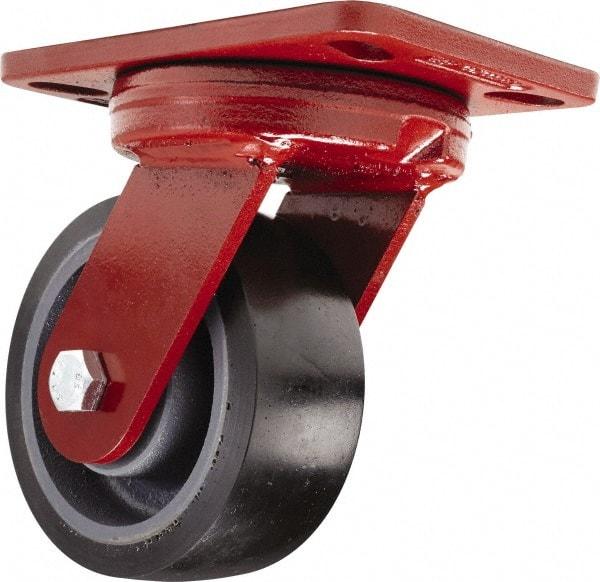 Hamilton - 5" Diam x 2" Wide x 6-3/4" OAH Top Plate Mount Swivel Caster - Polyurethane, 1,360 Lb Capacity, Sealed Precision Ball Bearing, 4-1/2 x 6-1/2" Plate - Benchmark Tooling