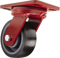 Hamilton - 5" Diam x 2" Wide x 6-3/4" OAH Top Plate Mount Swivel Caster - Polyurethane, 1,360 Lb Capacity, Sealed Precision Ball Bearing, 4-1/2 x 6-1/2" Plate - Benchmark Tooling