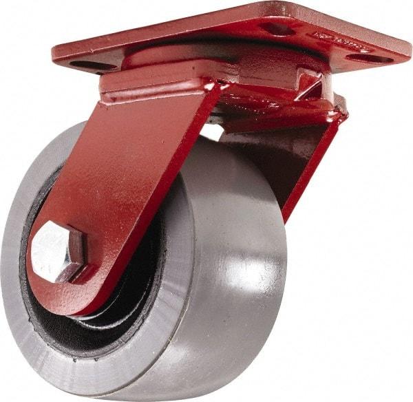 Hamilton - 6" Diam x 3" Wide x 7-1/2" OAH Top Plate Mount Swivel Caster - Polyurethane, 3,000 Lb Capacity, Sealed Precision Ball Bearing, 4-1/2 x 6-1/2" Plate - Benchmark Tooling