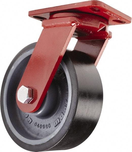 Hamilton - 10" Diam x 3" Wide x 11-1/2" OAH Top Plate Mount Swivel Caster - Polyurethane, 3,200 Lb Capacity, Sealed Precision Ball Bearing, 4-1/2 x 6-1/2" Plate - Benchmark Tooling