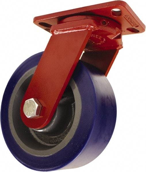 Hamilton - 10" Diam x 3" Wide x 11-1/2" OAH Top Plate Mount Swivel Caster - Polyurethane, 3,200 Lb Capacity, Sealed Precision Ball Bearing, 4-1/2 x 6-1/2" Plate - Benchmark Tooling