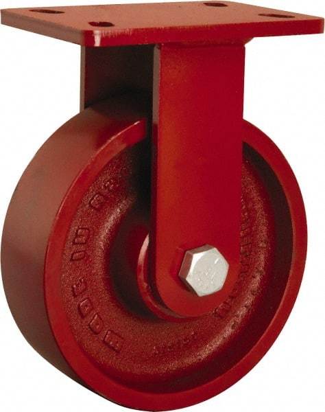 Hamilton - 10" Diam x 3" Wide x 11-1/2" OAH Top Plate Mount Rigid Caster - Cast Iron, 2,600 Lb Capacity, Sealed Precision Ball Bearing, 5 x 7" Plate - Benchmark Tooling