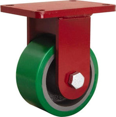 Hamilton - 6" Diam x 3" Wide x 8-1/2" OAH Top Plate Mount Rigid Caster - Polyurethane Mold onto Cast Iron Center, 2,200 Lb Capacity, Tapered Roller Bearing, 5-1/2 x 7-1/2" Plate - Benchmark Tooling
