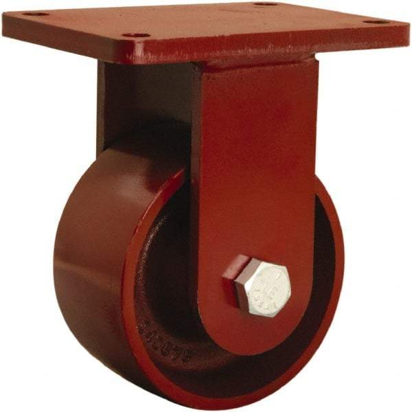 Hamilton - 6" Diam x 3" Wide x 8-1/2" OAH Top Plate Mount Rigid Caster - Cast Iron, 2,500 Lb Capacity, Tapered Roller Bearing, 5-1/2 x 7-1/2" Plate - Benchmark Tooling