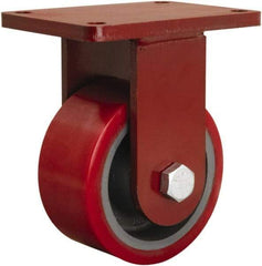Hamilton - 6" Diam x 3" Wide x 8-1/2" OAH Top Plate Mount Rigid Caster - Polyurethane Mold on Forged Steel, 2,600 Lb Capacity, Tapered Roller Bearing, 5-1/2 x 7-1/2" Plate - Benchmark Tooling