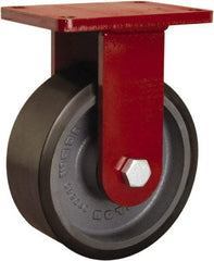 Hamilton - 8" Diam x 3" Wide x 10-1/2" OAH Top Plate Mount Rigid Caster - Polyurethane Mold onto Cast Iron Center, 3,250 Lb Capacity, Tapered Roller Bearing, 5-1/2 x 7-1/2" Plate - Benchmark Tooling