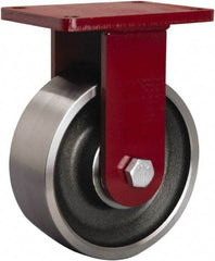 Hamilton - 8" Diam x 3" Wide x 10-1/2" OAH Top Plate Mount Rigid Caster - Forged Steel, 4,000 Lb Capacity, Tapered Roller Bearing, 5-1/2 x 7-1/2" Plate - Benchmark Tooling