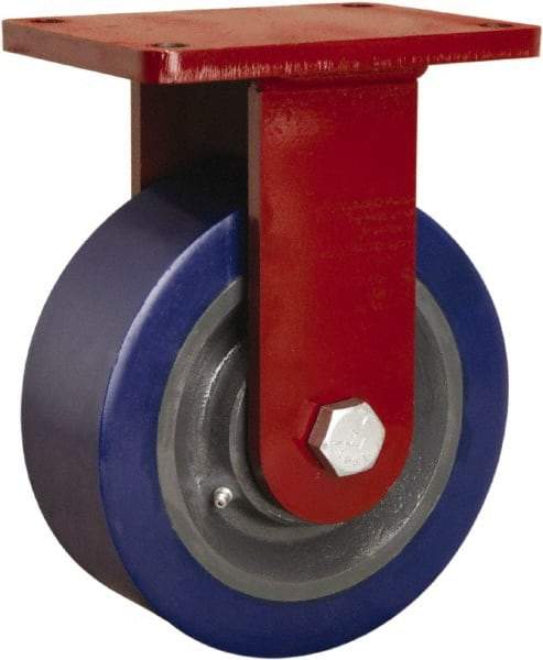 Hamilton - 8" Diam x 3" Wide x 10-1/2" OAH Top Plate Mount Rigid Caster - Polyurethane Mold on Forged Steel, 3,500 Lb Capacity, Tapered Roller Bearing, 5-1/2 x 7-1/2" Plate - Benchmark Tooling