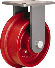 Hamilton - 8" Diam x 3" Wide x 9-1/2" OAH Top Plate Mount Rigid Caster - Iron, 3,000 Lb Capacity, Straight Roller Bearing, 6-1/8 x 7-1/2" Plate - Benchmark Tooling