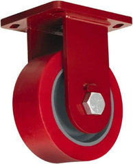 Hamilton - 12" Diam x 4" Wide x 15-1/2" OAH Top Plate Mount Rigid Caster - Polyurethane, 7,200 Lb Capacity, Tapered Roller Bearing, 6-1/2 x 7-1/2" Plate - Benchmark Tooling