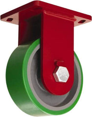 Hamilton - 8" Diam x 3" Wide x 10-1/2" OAH Top Plate Mount Rigid Caster - Polyurethane Mold onto Cast Iron Center, 2,500 Lb Capacity, Sealed Precision Ball Bearing, 6-1/2 x 7-1/2" Plate - Benchmark Tooling