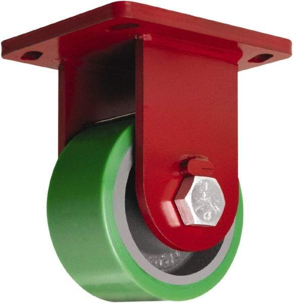 Hamilton - 6" Diam x 3" Wide x 8-1/2" OAH Top Plate Mount Rigid Caster - Polyurethane Mold onto Cast Iron Center, 2,200 Lb Capacity, Sealed Precision Ball Bearing, 6-1/2 x 7-1/2" Plate - Benchmark Tooling