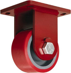 Hamilton - 6" Diam x 3" Wide x 8-1/2" OAH Top Plate Mount Rigid Caster - Polyurethane Mold onto Cast Iron Center, 2,600 Lb Capacity, Sealed Precision Ball Bearing, 6-1/2 x 7-1/2" Plate - Benchmark Tooling