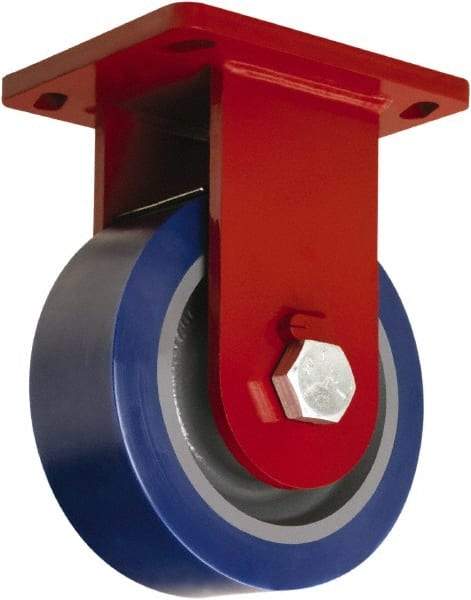 Hamilton - 8" Diam x 3" Wide x 10-1/2" OAH Top Plate Mount Rigid Caster - Polyurethane Mold on Forged Steel, 3,500 Lb Capacity, Tapered Roller Bearing, 6-1/2 x 7-1/2" Plate - Benchmark Tooling