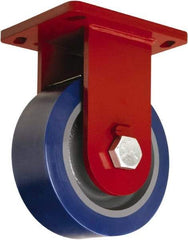 Hamilton - 8" Diam x 3" Wide x 10-1/2" OAH Top Plate Mount Rigid Caster - Polyurethane Mold on Forged Steel, 3,500 Lb Capacity, Tapered Roller Bearing, 6-1/2 x 7-1/2" Plate - Benchmark Tooling