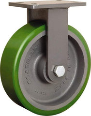 Hamilton - 10" Diam x 3" Wide x 12-1/16" OAH Top Plate Mount Rigid Caster - Polyurethane Mold onto Cast Iron Center, 2,400 Lb Capacity, Sealed Precision Ball Bearing, 5 x 7" Plate - Benchmark Tooling