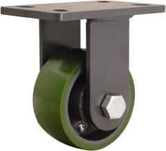 Hamilton - 5" Diam x 2-1/2" Wide x 7-1/4" OAH Top Plate Mount Rigid Caster - Polyurethane Mold onto Cast Iron Center, 1,300 Lb Capacity, Straight Roller Bearing, 5 x 7" Plate - Benchmark Tooling