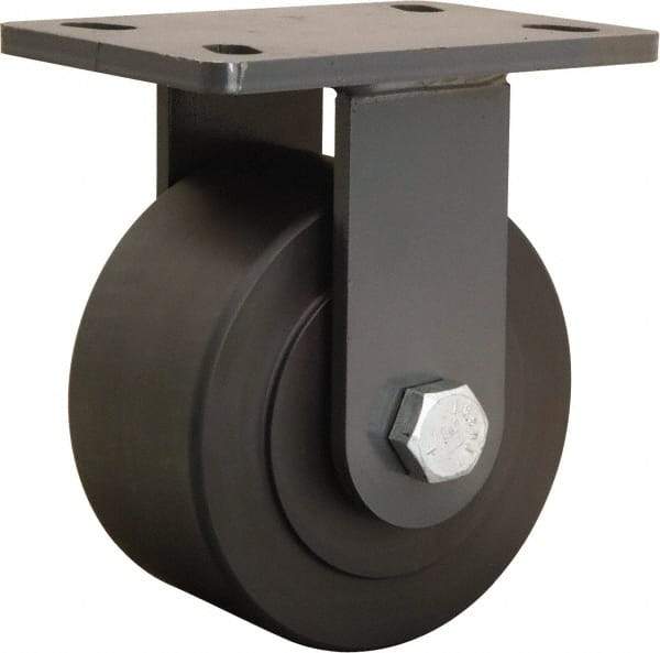 Hamilton - 6" Diam x 3" Wide x 7-3/4" OAH Top Plate Mount Rigid Caster - Nylon, 2,400 Lb Capacity, Sealed Precision Ball Bearing, 5 x 7" Plate - Benchmark Tooling
