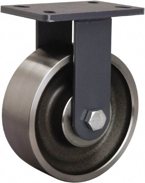 Hamilton - 8" Diam x 3" Wide x 10-1/4" OAH Top Plate Mount Rigid Caster - Forged Steel, 2,400 Lb Capacity, Tapered Roller Bearing, 5 x 7" Plate - Benchmark Tooling