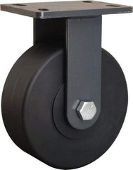 Hamilton - 8" Diam x 3" Wide x 10-1/4" OAH Top Plate Mount Rigid Caster - Nylon, 2,400 Lb Capacity, Sealed Precision Ball Bearing, 5 x 7" Plate - Benchmark Tooling