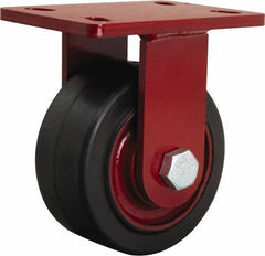Hamilton - 6" Diam x 3" Wide x 7-1/2" OAH Top Plate Mount Rigid Caster - Rubber Mold on Cast Iron, 680 Lb Capacity, Straight Roller Bearing, 5 x 7" Plate - Benchmark Tooling