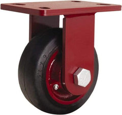 Hamilton - 6" Diam x 2-1/2" Wide x 7-1/2" OAH Top Plate Mount Rigid Caster - Rubber Mold on Cast Iron, 540 Lb Capacity, Tapered Roller Bearing, 5 x 7" Plate - Benchmark Tooling
