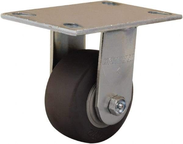 Hamilton - 4" Diam x 2" Wide x 5-5/8" OAH Top Plate Mount Rigid Caster - Rubber Mold on Polyolefin, 300 Lb Capacity, Straight Roller Bearing, 4-1/2 x 6-1/4" Plate - Benchmark Tooling