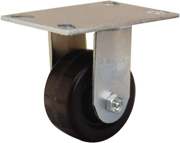 Hamilton - 4" Diam x 2" Wide x 5-5/8" OAH Top Plate Mount Rigid Caster - Phenolic, 800 Lb Capacity, Straight Roller Bearing, 4-1/2 x 6-1/4" Plate - Benchmark Tooling