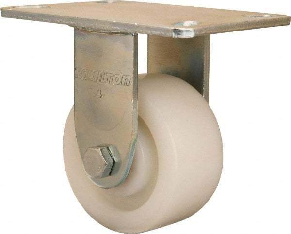 Hamilton - 4" Diam x 2" Wide x 5-5/8" OAH Top Plate Mount Rigid Caster - Nylon, 800 Lb Capacity, Sealed Precision Ball Bearing, 4-1/2 x 6-1/4" Plate - Benchmark Tooling