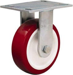 Hamilton - 6" Diam x 2" Wide x 7-1/2" OAH Top Plate Mount Rigid Caster - Polyurethane Mold on Polypropylene, 900 Lb Capacity, Straight Roller Bearing, 4-1/2 x 6-1/4" Plate - Benchmark Tooling