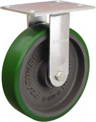 Hamilton - 8" Diam x 2" Wide x 9-1/2" OAH Top Plate Mount Rigid Caster - Polyurethane Mold onto Cast Iron Center, 900 Lb Capacity, Sealed Precision Ball Bearing, 4-1/2 x 6-1/4" Plate - Benchmark Tooling