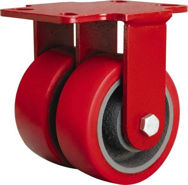 Hamilton - 4" Diam x 2" Wide x 5-5/8" OAH Top Plate Mount Rigid Caster - Polyurethane Mold onto Cast Iron Center, 1,800 Lb Capacity, Sealed Precision Ball Bearing, 4-1/2 x 6-1/2" Plate - Benchmark Tooling