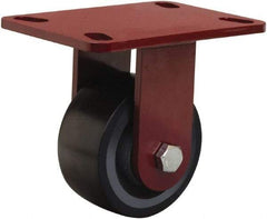 Hamilton - 4" Diam x 2" Wide x 5-5/8" OAH Top Plate Mount Rigid Caster - Polyurethane Mold onto Cast Iron Center, 975 Lb Capacity, Sealed Precision Ball Bearing, 4-1/2 x 6-1/2" Plate - Benchmark Tooling
