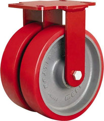 Hamilton - 8" Diam x 2" Wide x 9-3/4" OAH Top Plate Mount Rigid Caster - Polyurethane Mold onto Cast Iron Center, 2,500 Lb Capacity, Sealed Precision Ball Bearing, 4-1/2 x 6-1/2" Plate - Benchmark Tooling