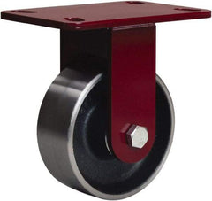 Hamilton - 5" Diam x 2" Wide x 6-1/2" OAH Top Plate Mount Rigid Caster - Forged Steel, 2,000 Lb Capacity, Sealed Precision Ball Bearing, 4 x 5" Plate - Benchmark Tooling