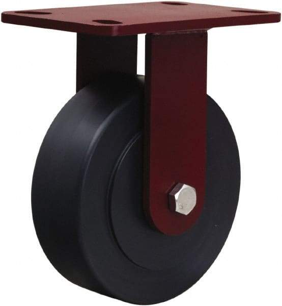 Hamilton - 6" Diam x 2" Wide x 7-3/4" OAH Top Plate Mount Rigid Caster - Nylon, 2,000 Lb Capacity, Sealed Precision Ball Bearing, 4-1/2 x 6-1/2" Plate - Benchmark Tooling