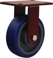 Hamilton - 6" Diam x 2" Wide x 7-3/4" OAH Top Plate Mount Rigid Caster - Polyurethane Mold onto Cast Iron Center, 960 Lb Capacity, Tapered Roller Bearing, 4-1/2 x 6-1/2" Plate - Benchmark Tooling