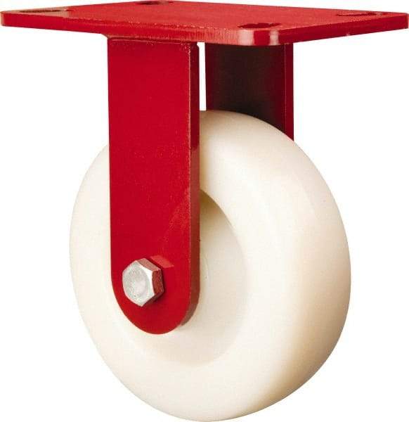 Hamilton - 6" Diam x 2" Wide x 7-3/4" OAH Top Plate Mount Rigid Caster - Nylon, 1,000 Lb Capacity, Sealed Precision Ball Bearing, 4-1/2 x 6-1/2" Plate - Benchmark Tooling