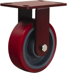 Hamilton - 6" Diam x 2" Wide x 7-3/4" OAH Top Plate Mount Rigid Caster - Polyurethane Mold onto Cast Iron Center, 1,400 Lb Capacity, Tapered Roller Bearing, 4-1/2 x 6-1/2" Plate - Benchmark Tooling