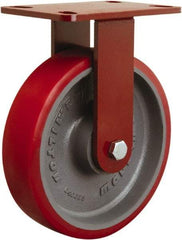 Hamilton - 8" Diam x 2" Wide x 9-3/4" OAH Top Plate Mount Rigid Caster - Polyurethane Mold on Forged Steel, 1,800 Lb Capacity, Tapered Roller Bearing, 4-1/2 x 6-1/2" Plate - Benchmark Tooling